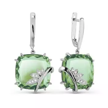 Серьги с кварцем и фианитами Линии Любви