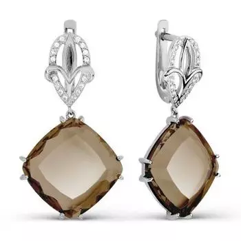 Серьги с кварцем и фианитами Линии Любви