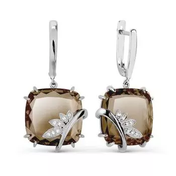 Серьги с кварцем и фианитами Линии Любви