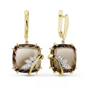 Серьги с кварцем и фианитами Линии Любви