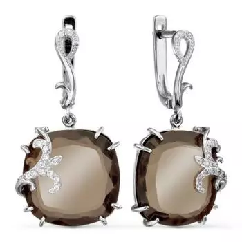 Серьги с кварцем и фианитами Линии Любви