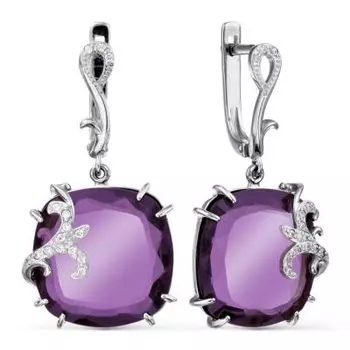 Серьги с кварцем и фианитами Линии Любви