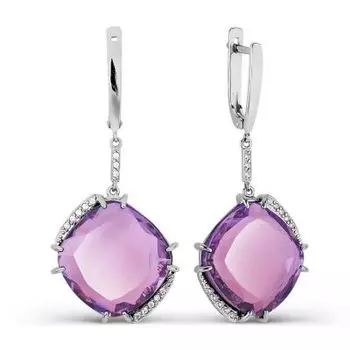 Серьги с кварцем и фианитами Линии Любви