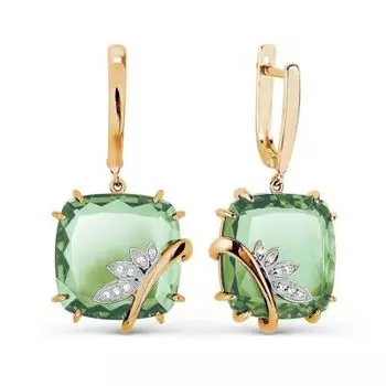 Серьги с кварцем и фианитами Линии Любви