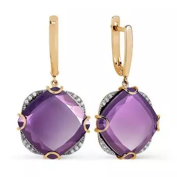 Серьги с кварцем и фианитами Линии Любви