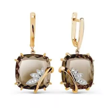 Серьги с кварцем и фианитами Линии Любви