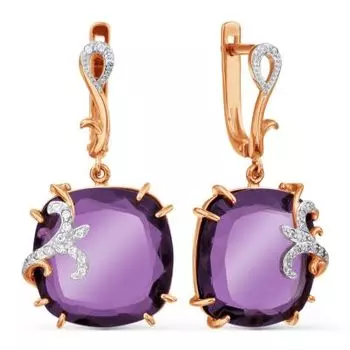 Серьги с кварцем и фианитами Линии Любви