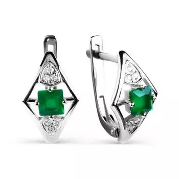 Серьги с ониксами и фианитами Линии Любви