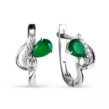 Серьги с ониксами и фианитами Линии Любви