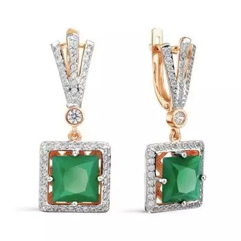 Серьги с ониксами и фианитами Линии Любви