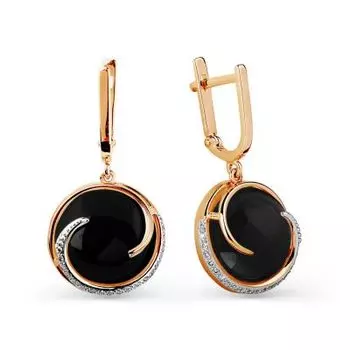 Серьги с ониксами и фианитами Линии Любви