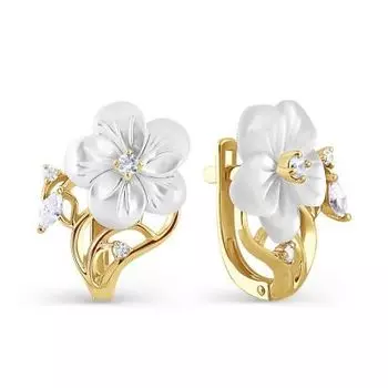 Серьги с перламутром и фианитами Линии Любви