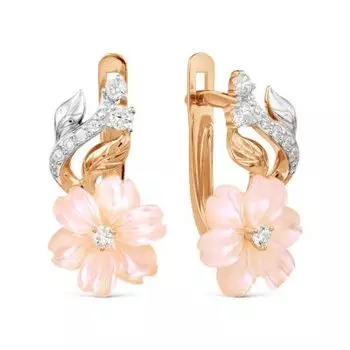 Серьги с перламутром и фианитами Линии Любви