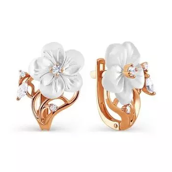 Серьги с перламутром и фианитами Линии Любви