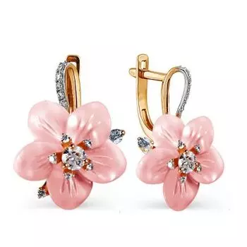 Серьги с перламутром и фианитами Линии Любви