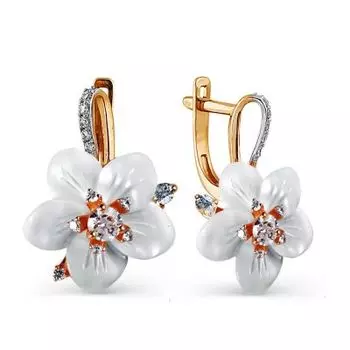 Серьги с перламутром и фианитами Линии Любви