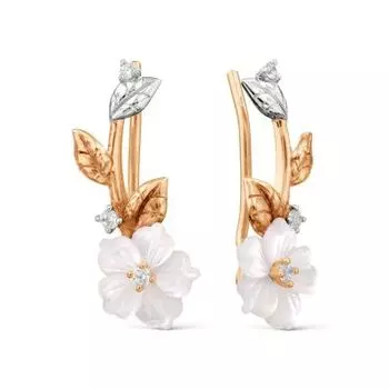 Серьги с перламутром и фианитами Линии Любви