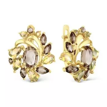 Серьги с раухтопазами и цитринами Линии Любви