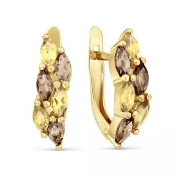 Серьги с раухтопазами и цитринами Линии Любви