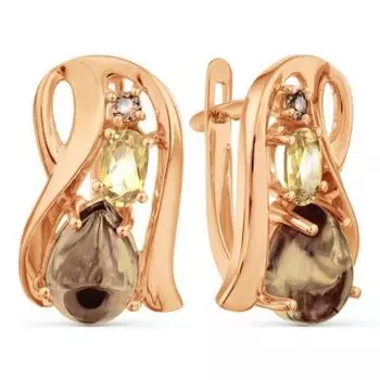 Серьги с раухтопазами и цитринами Линии Любви