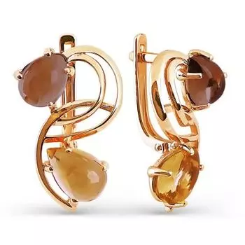 Серьги с раухтопазами и цитринами Линии Любви