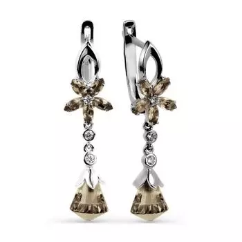 Серьги с раухтопазами и фианитами Линии Любви