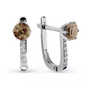 Серьги с раухтопазами и фианитами Линии Любви