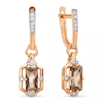 Серьги с раухтопазами и фианитами Линии Любви