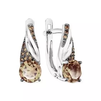 Серьги с раухтопазами и фианитами Линии Любви