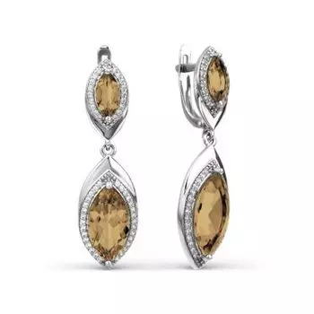 Серьги с раухтопазами и фианитами Линии Любви