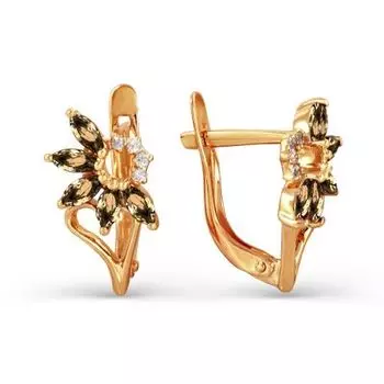 Серьги с раухтопазами и фианитами Линии Любви