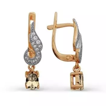 Серьги с раухтопазами и фианитами Линии Любви