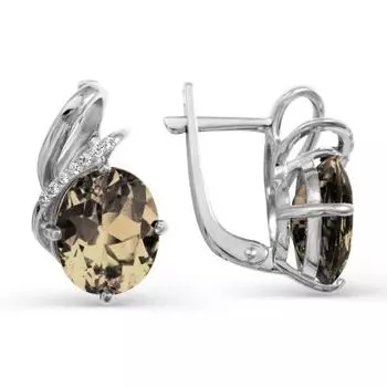 Серьги с раухтопазами и фианитами Линии Любви