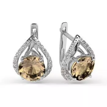 Серьги с раухтопазами и фианитами Линии Любви