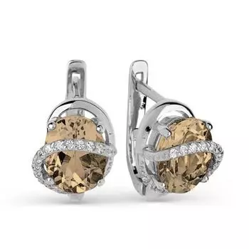 Серьги с раухтопазами и фианитами Линии Любви