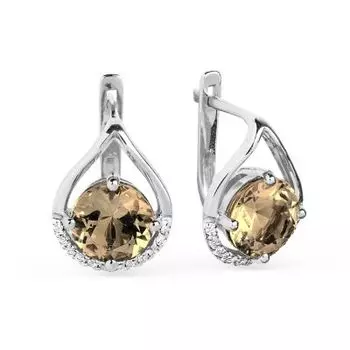 Серьги с раухтопазами и фианитами Линии Любви