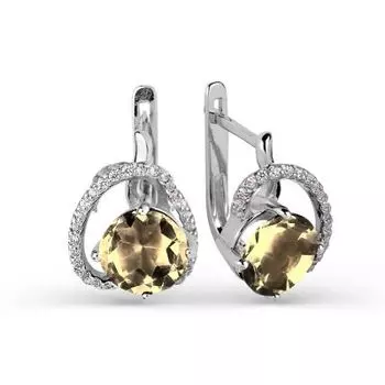 Серьги с раухтопазами и фианитами Линии Любви