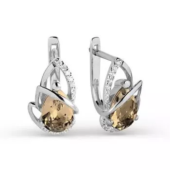 Серьги с раухтопазами и фианитами Линии Любви