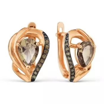 Серьги с раухтопазами и фианитами Линии Любви