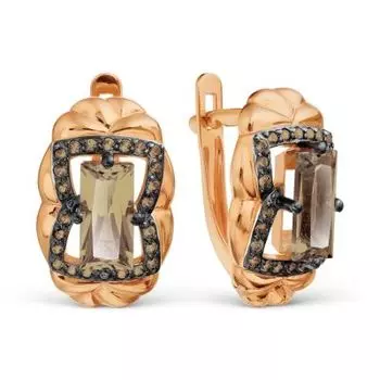 Серьги с раухтопазами и фианитами Линии Любви