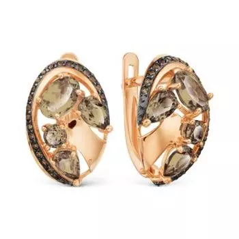 Серьги с раухтопазами и фианитами Линии Любви