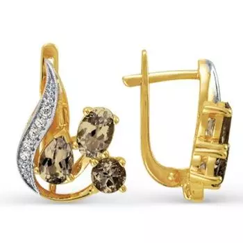 Серьги с раухтопазами и фианитами Линии Любви