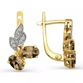 Серьги с раухтопазами и фианитами Линии Любви