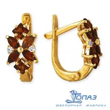 Серьги с раухтопазами и фианитами Линии Любви