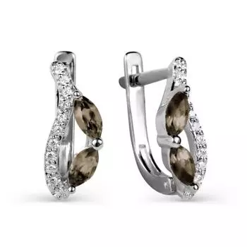 Серьги с раухтопазами и фианитами Линии Любви