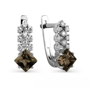 Серьги с раухтопазами и фианитами Линии Любви