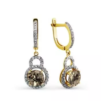 Серьги с раухтопазами и фианитами Линии Любви