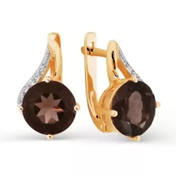 Серьги с раухтопазами и фианитами Линии Любви