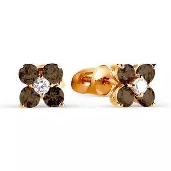 Серьги с раухтопазами и фианитами Линии Любви