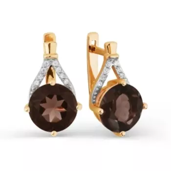 Серьги с раухтопазами и фианитами Линии Любви